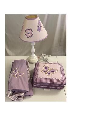 Geenny Lavender Butterfly Nursery Wall Art Decor/Lamp/Window Valance Curtain